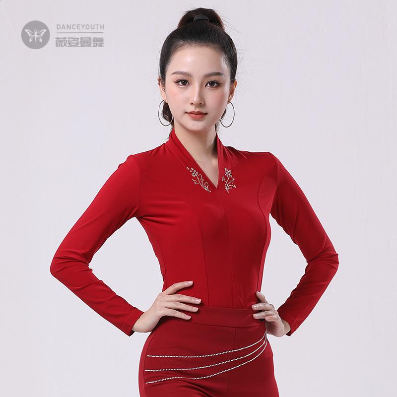 快步探戈狐步烫钻跳舞上衣新款