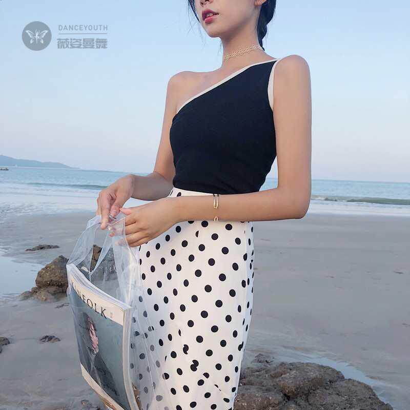 夏韩版袖露肩撞色小背心女bf风显瘦外穿打底衫上衣in风穿搭