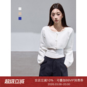 开衫 气质宽松短款 上衣 春季 Moxiebabe高级感白色圆领针织外套女装