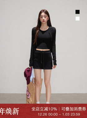 Moxiebabe性感辣妹黑色长袖针织开衫女装秋冬内搭吊带背心两件套