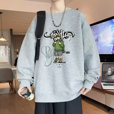 纯棉秋冬加绒圆领卫衣男美式潮牌