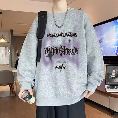 纯棉春秋圆领卫衣男潮牌字母外套