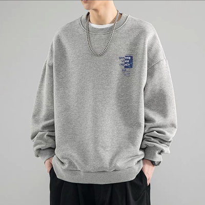 重磅纯棉简约字母圆领卫衣男春秋