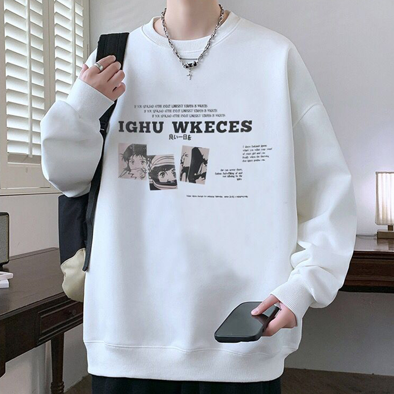 秋冬加绒圆领卫衣男士潮牌卡通