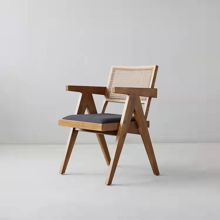 家用INS藤编椅酒店藤编椅餐厅椅客厅餐椅实木椅子网红昌迪加尔椅