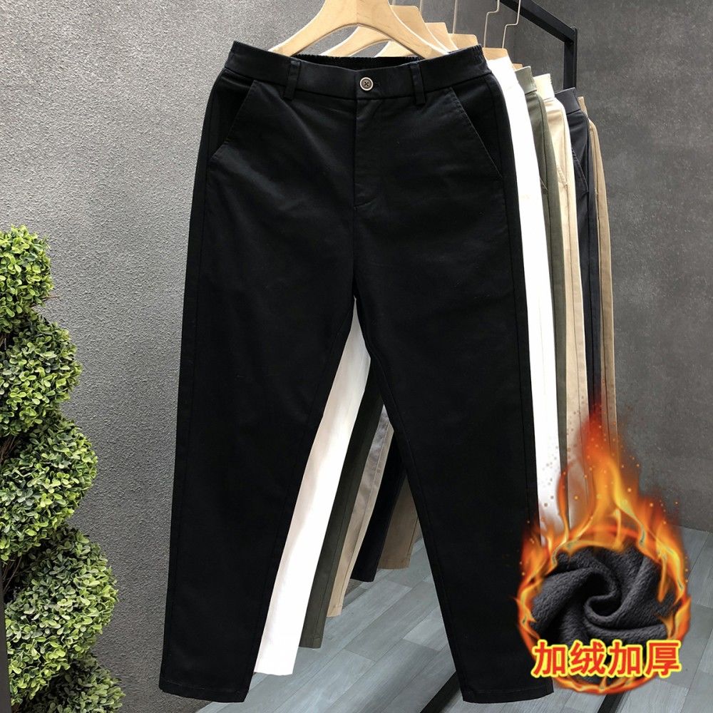 2025冬季新款重磅加绒纯棉直筒男士休闲裤美式潮流松紧腰锥形长裤