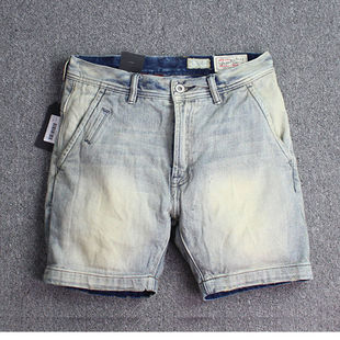 复古牛仔短裤男夏季潮牌修身直筒刮烂做旧休闲五分裤青年无弹马裤