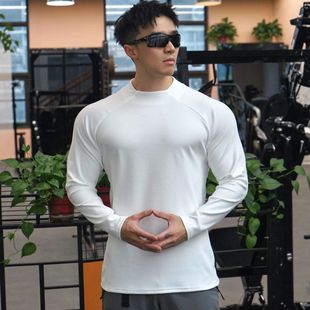 秋冬男士健身运动修身德绒加厚保暖小高领口显大打底休闲长袖T恤