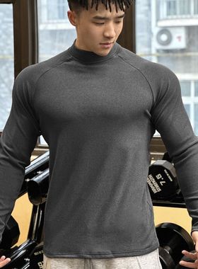黑色半高领德绒打底衫男款冬季宽肩窄腰禁欲系高级感加绒内搭卫衣