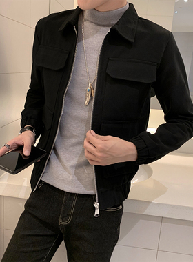 春秋男士外套韩版潮流多口袋休闲百搭夹克精神小伙网红修身上衣男