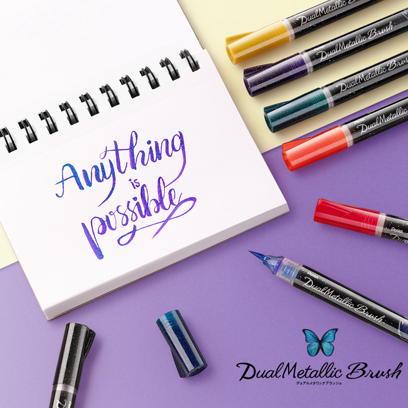 纵向书写 日本pentel派通l蝴蝶软头按动彩色毛笔绘画brush勾线笔