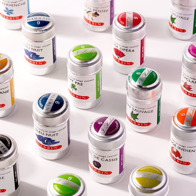 纵向书写 法国J.Herbin简赫本D系列金属罐钢笔墨囊墨水彩墨墨胆,文具电教/文化用品/商务用品,笔用墨水/补充液/墨囊,淘宝优惠券,粉丝福利购,淘宝优惠卷