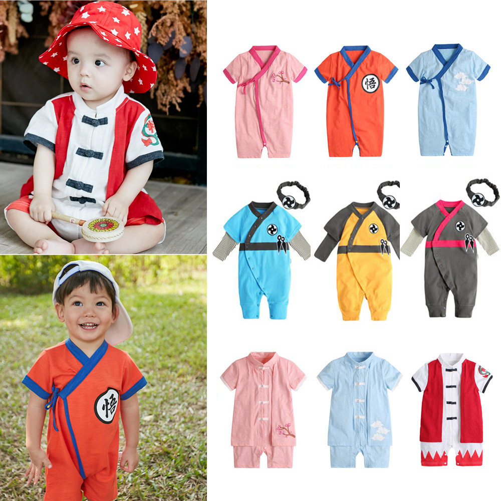 26春夏季男女宝宝卡通绑带新生儿连身衣悟空忍者造型日系爬服短爬