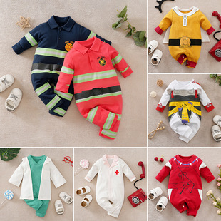 2春秋婴儿连体衣宝宝衣服消防员职业cosplay服装百天周岁拍照爬服