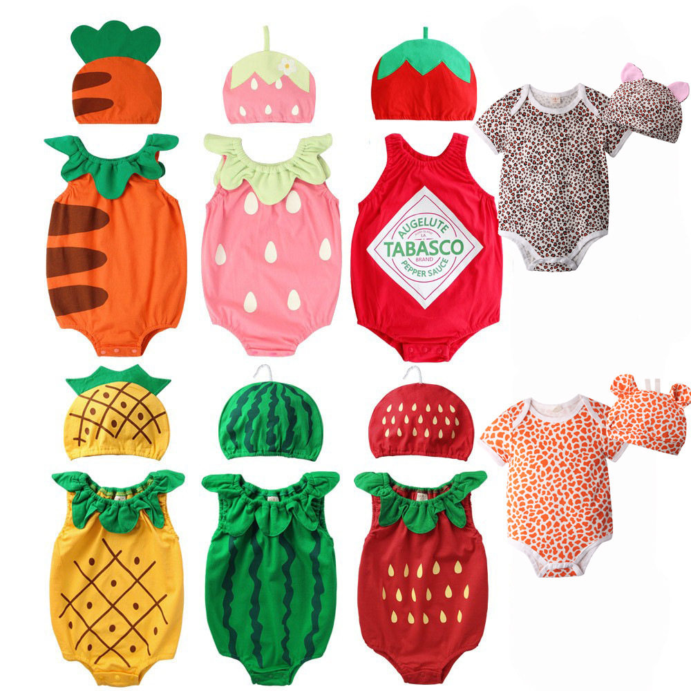 26婴幼儿水果造型包屁衣夏季薄款西瓜草莓连体衣宝宝带帽拍照爬服