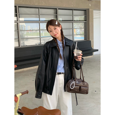 DRIZZLE韩国博主黑色皮衣高级感