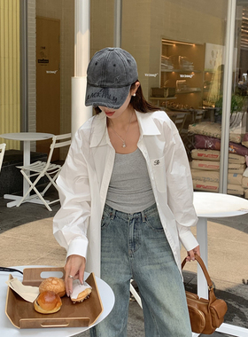 DRIZZLE 白色衬衫女秋季新款韩系上衣宽松慵懒外套设计感长袖衬衣