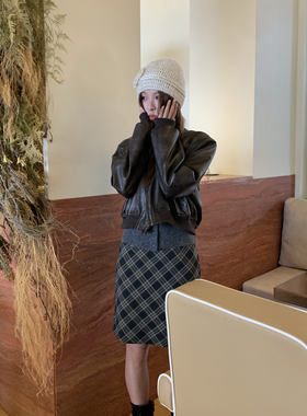 DRIZZLE 复古格子半身裙女春秋2025新款韩系a字裙短款格纹裙子