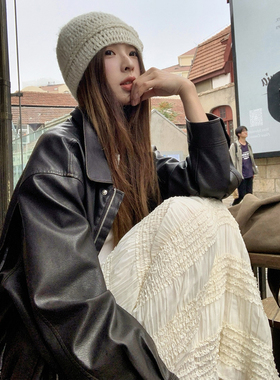 DRIZZLE 法式杏色蕾丝蛋糕裙女秋冬季2025新款长裙加绒加厚半身裙