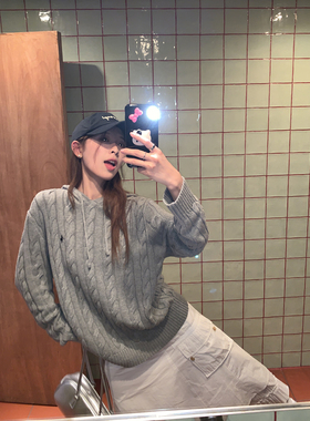 DRIZZLE 灰色连帽针织毛衣女秋冬新款卫衣韩系宽松内搭针织衫上衣