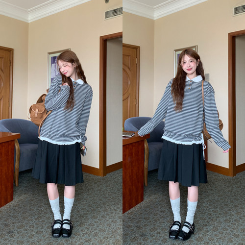 DRIZZLE黑色百褶裙学院风中裙