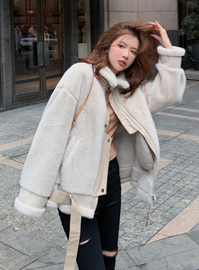 年轻款水貂绒外套女冬季2025新款机车羊羔毛毛绒皮草加厚皮毛一体