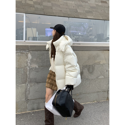 DRIZZLE韩系白色连帽面包羽绒服