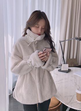 皮毛一体水貂毛外套女冬季新款收腰显瘦羊羔毛毛绒皮草加厚机车服