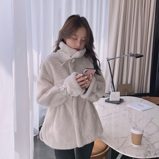 皮毛一体水貂毛外套女冬季 收腰显瘦羊羔毛毛绒皮草加厚机车服 新款