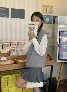 DRIZZLE 灰色学院风百褶裙女春秋新款裙子显瘦百搭半身裙西装短裙