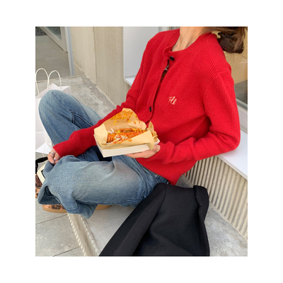 DRIZZL红色毛衣开衫韩系针织外套
