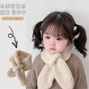 韩国同款糖果色套口儿童针织围巾秋冬保暖交叉脖套宝宝毛线围脖潮