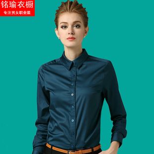 高档纯棉弹力衬衫女长袖设计感时尚洋气修身大码职业工作服薄上衣