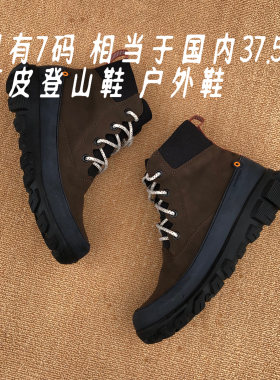 外贸原单尾货真皮拼接户外登山鞋保暖鞋时尚系带短靴女37.5码特价