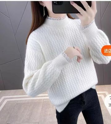 毛衣女款2025新款冬季宽松慵懒风加绒加厚内搭半高领打底衫女秋冬