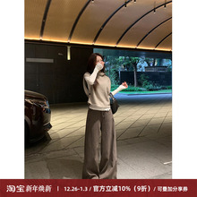 Cactishop乌木棕 复古加绒牛仔裤女银狐绒加厚宽松显瘦休闲阔腿裤