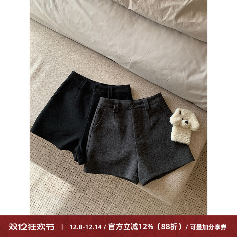 简约休闲羊毛呢短裤女韩系A字版
