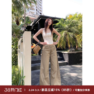 Cactishop本命卡其裤 复古宽松阔腿裤女休闲显瘦百搭拖地裤长裤