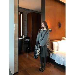 Cactishop英时区 休闲复古羊羔毛翻领毛呢短款外套女秋冬宽松加厚