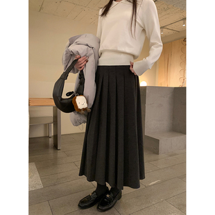 Cactishop知识分子 中长款百褶半身裙女设计感高腰显瘦压褶A字裙