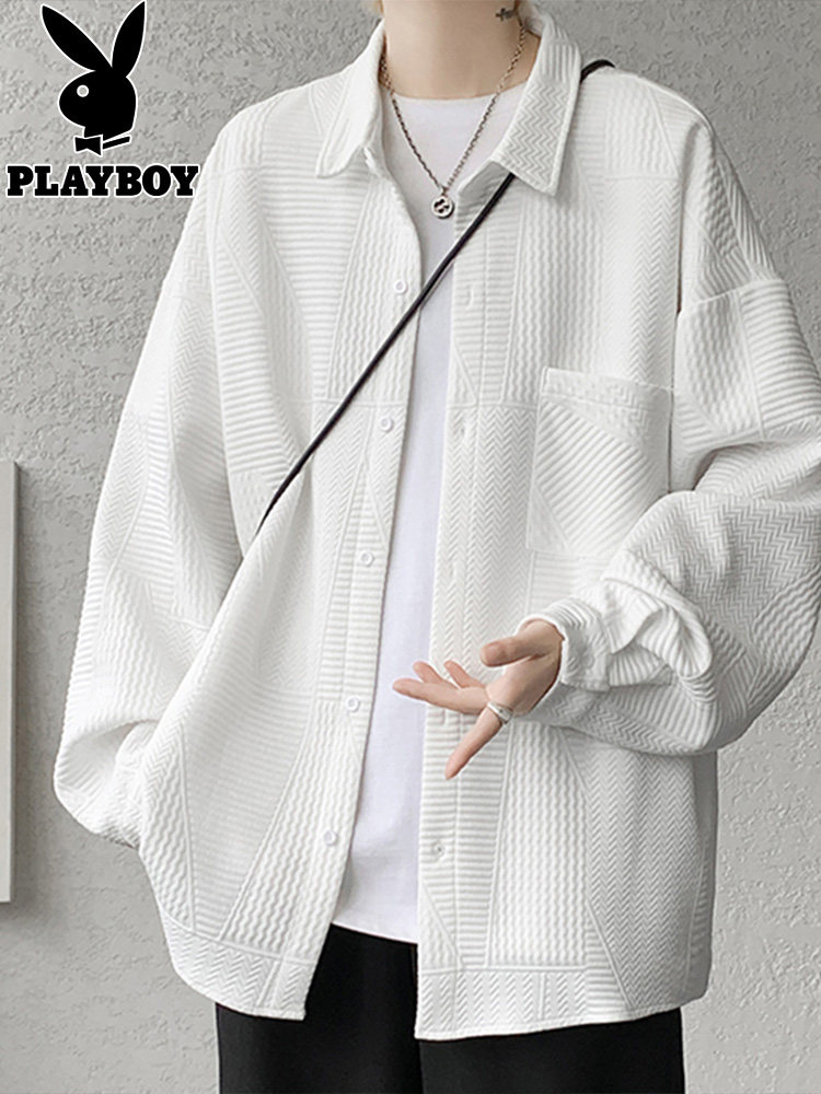 White Shirt Men's Spring/Fall Long-Sleeve Shirt, 2026 New Men's Outerwear, Autumn/Winter Thin Cardigan Top