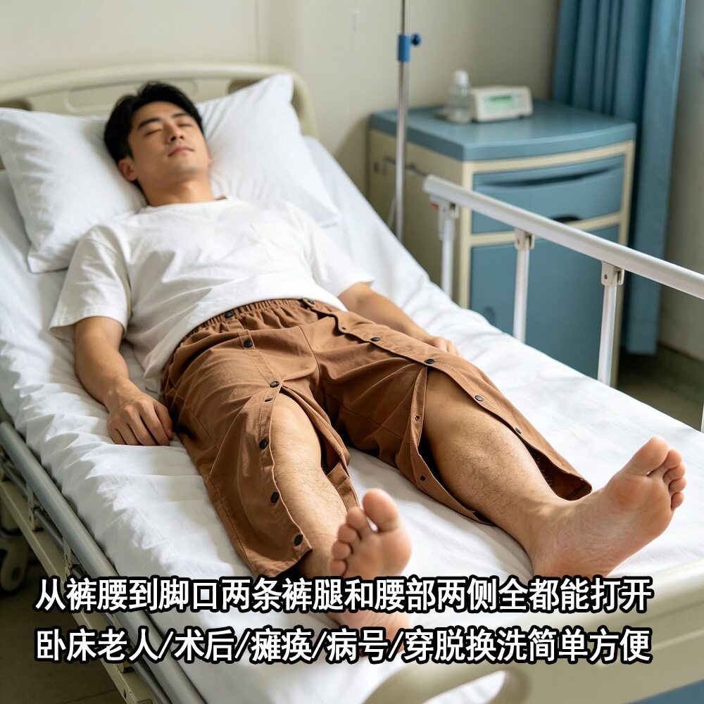 薄款加肥护理裤易穿脱病号服瘫痪卧床骨折术后按扣侧开加大码长裤