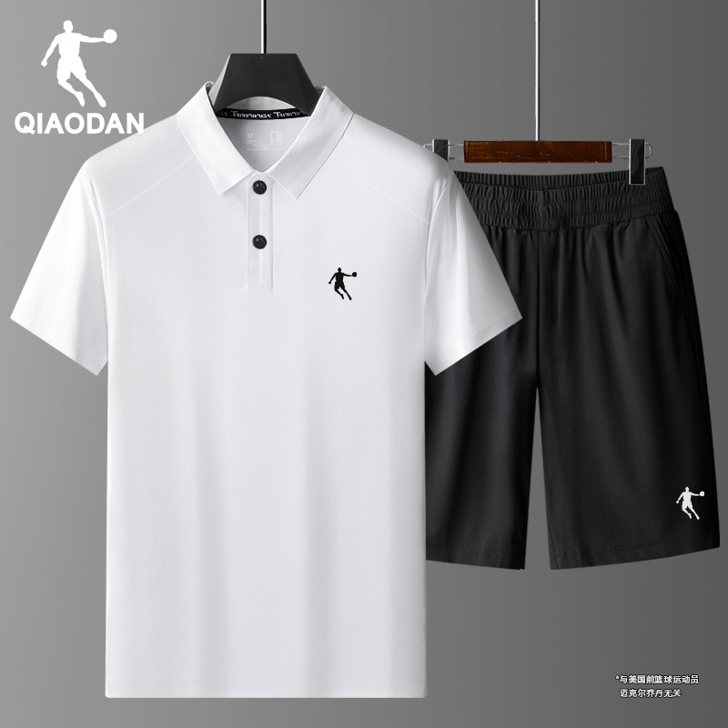 乔丹爸爸夏装短袖t恤男士夏季新款冰丝速干polo衫中老年运动套装