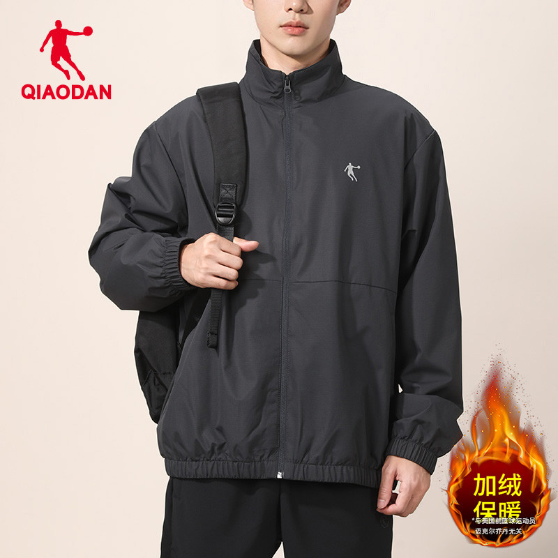 乔丹加绒外套男保暖立领夹克风衣