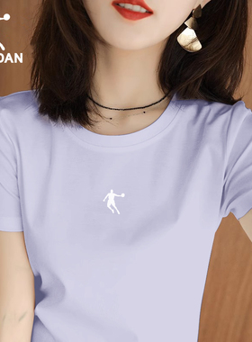 乔丹短袖t恤女装2026夏季新款紫色棉体恤健身瑜伽服大码运动上衣