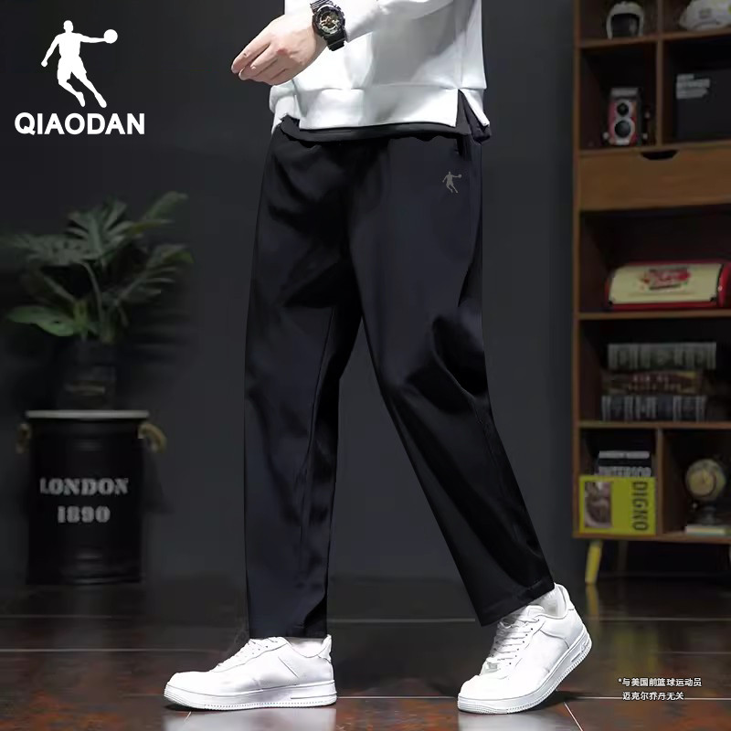 乔丹运动裤男夏季薄款冰丝速干裤男士梭织黑色卫裤宽松直筒长裤子