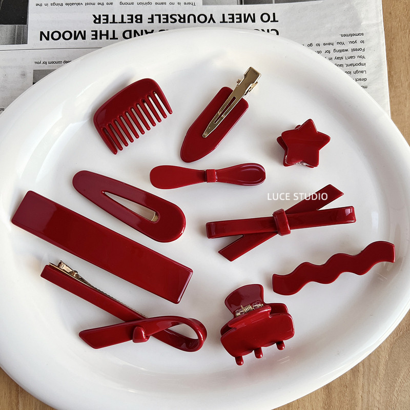 新年酒红色发夹~复古蝴蝶结发夹边夹简约刘海一字夹鸭嘴夹顶抓夹,饰品/流行首饰/时尚饰品新,发饰,淘宝优惠券,粉丝福利购,淘宝优惠卷