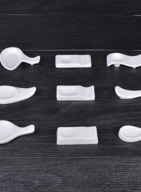 创意筷架纯白色陶瓷筷子架酒店摆台餐具两用汤匙托三用金边筷子托