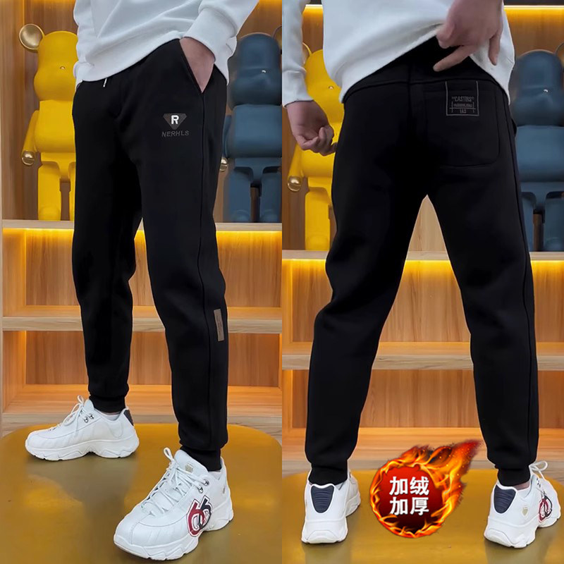 加绒韩版修身刺绣休闲裤男士秋冬季2025新款束脚运动卫裤男哈伦裤,男装,卫裤,淘宝优惠券,粉丝福利购,淘宝优惠卷