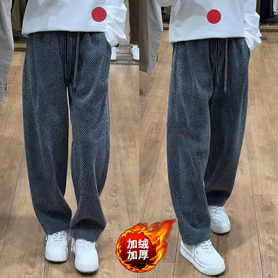 秋冬季加绒银丝阔腿休闲裤